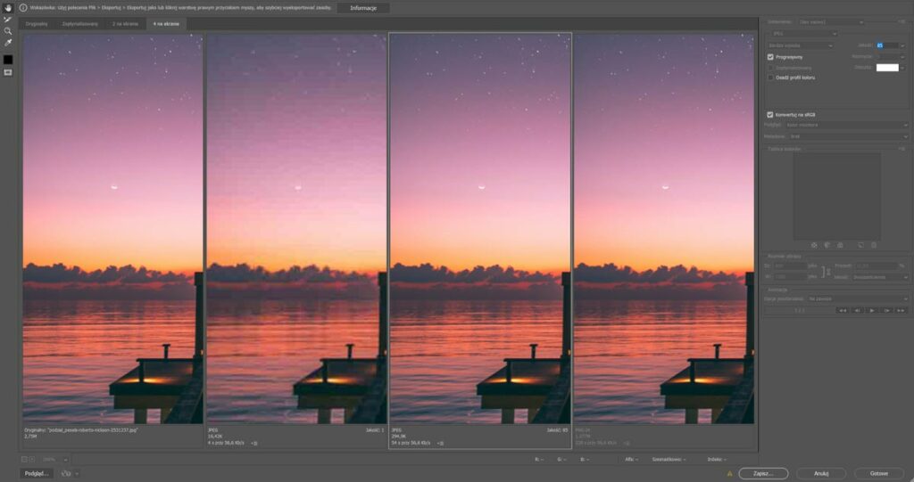 Kompresja i wybór formatu zdjęcia w Photoshopie.