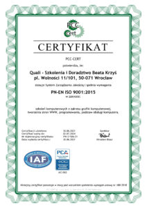 Certyfikat: Quali stosuje System Zarządzania Jakością.